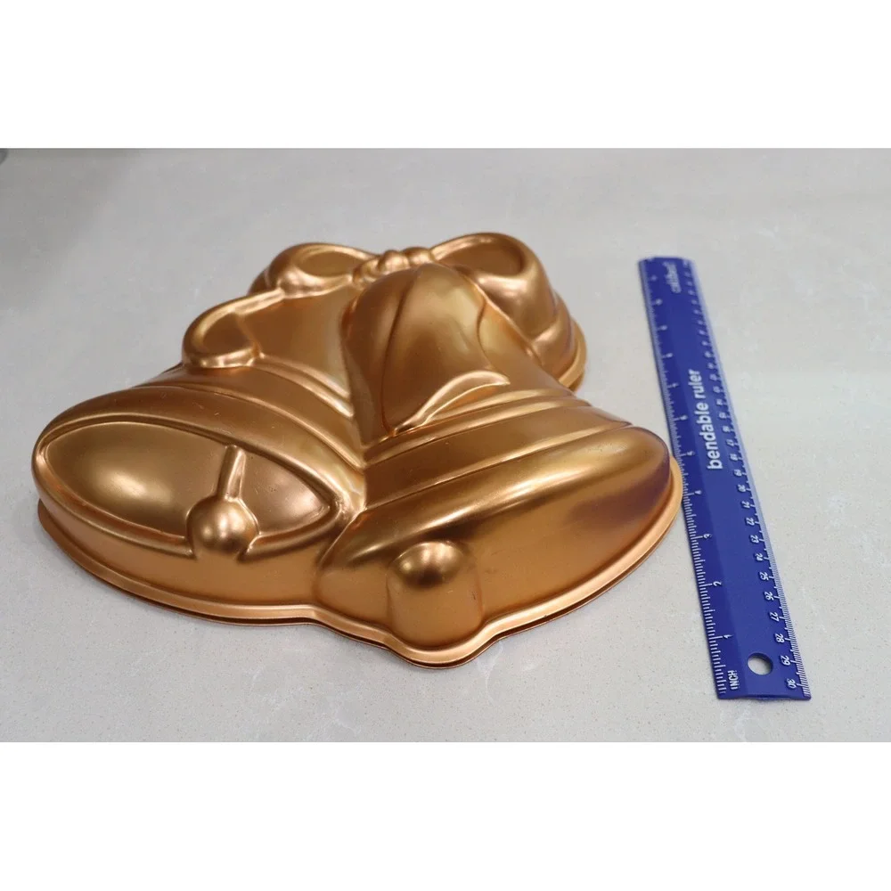 Vintage Copper Colored Aluminum Double Bell Pan Holiday Wedding Mold set/2